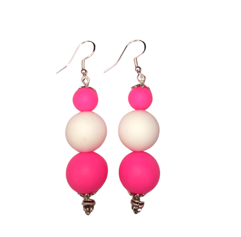 Pink White Tropical Beads Earrings