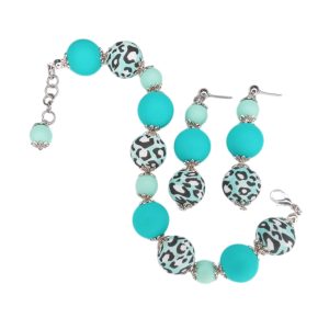 Aqua Leopard Bracelet & Earring Set